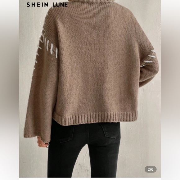 SHEIN Taupe Sweater with White Accents - Picture 2 of 6